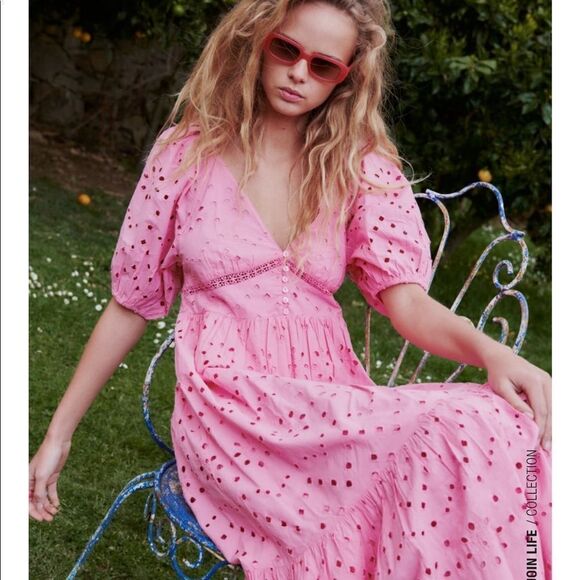 Zara pink eyelet openwork embroidered dress - Picture 10 of 15